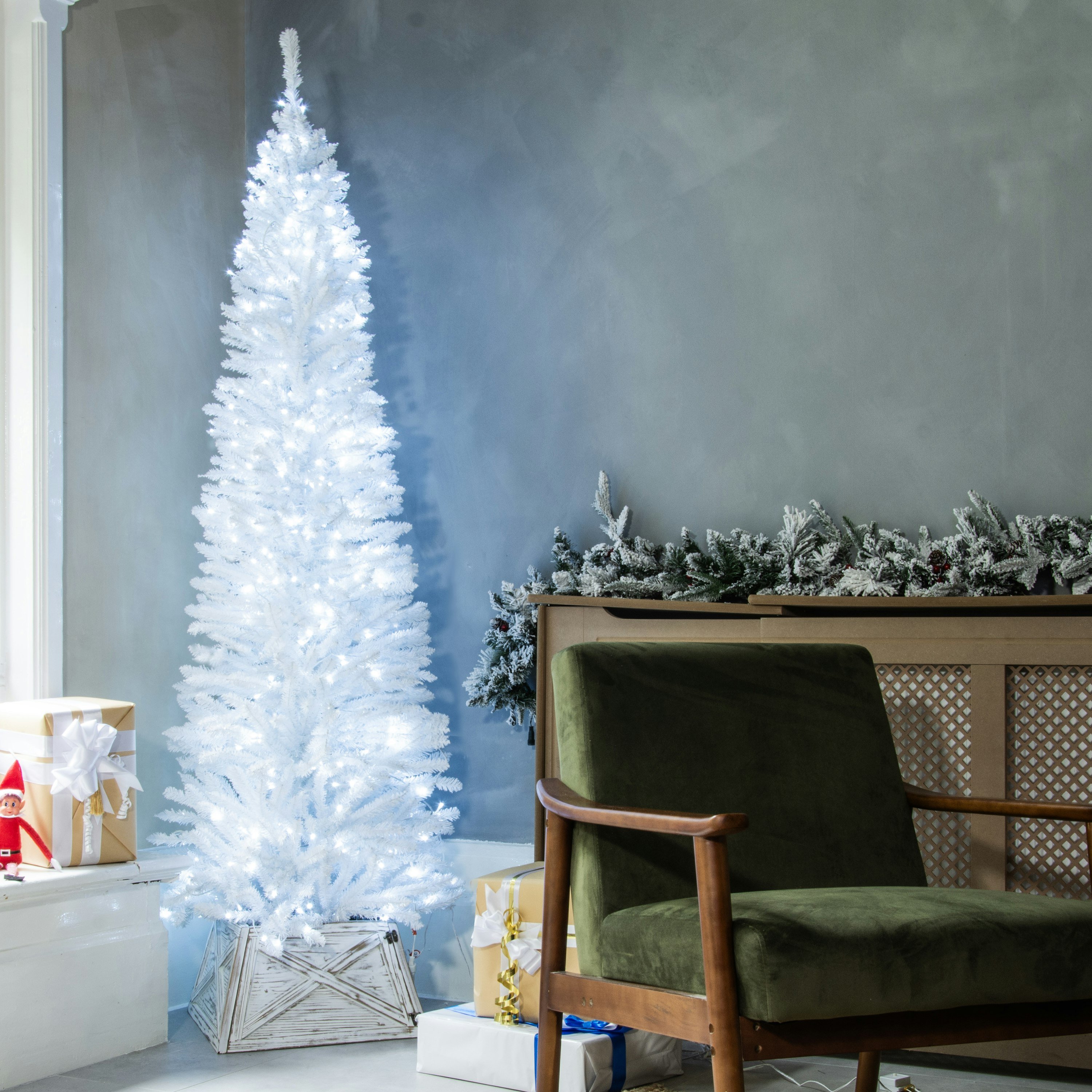 Christmas Tree World 8ft Pre-Lit White Italian Pencilimo Christmas Tree