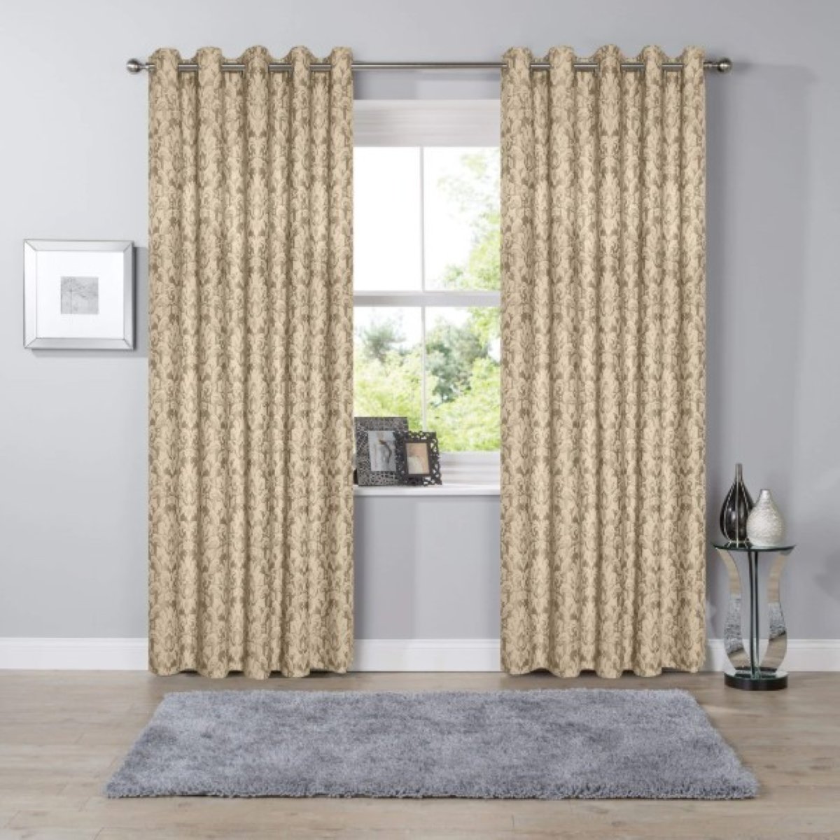 New Edge Blinds Gold Savoy Woven Jacquard Eyelet Curtains - 167cm x 183cm