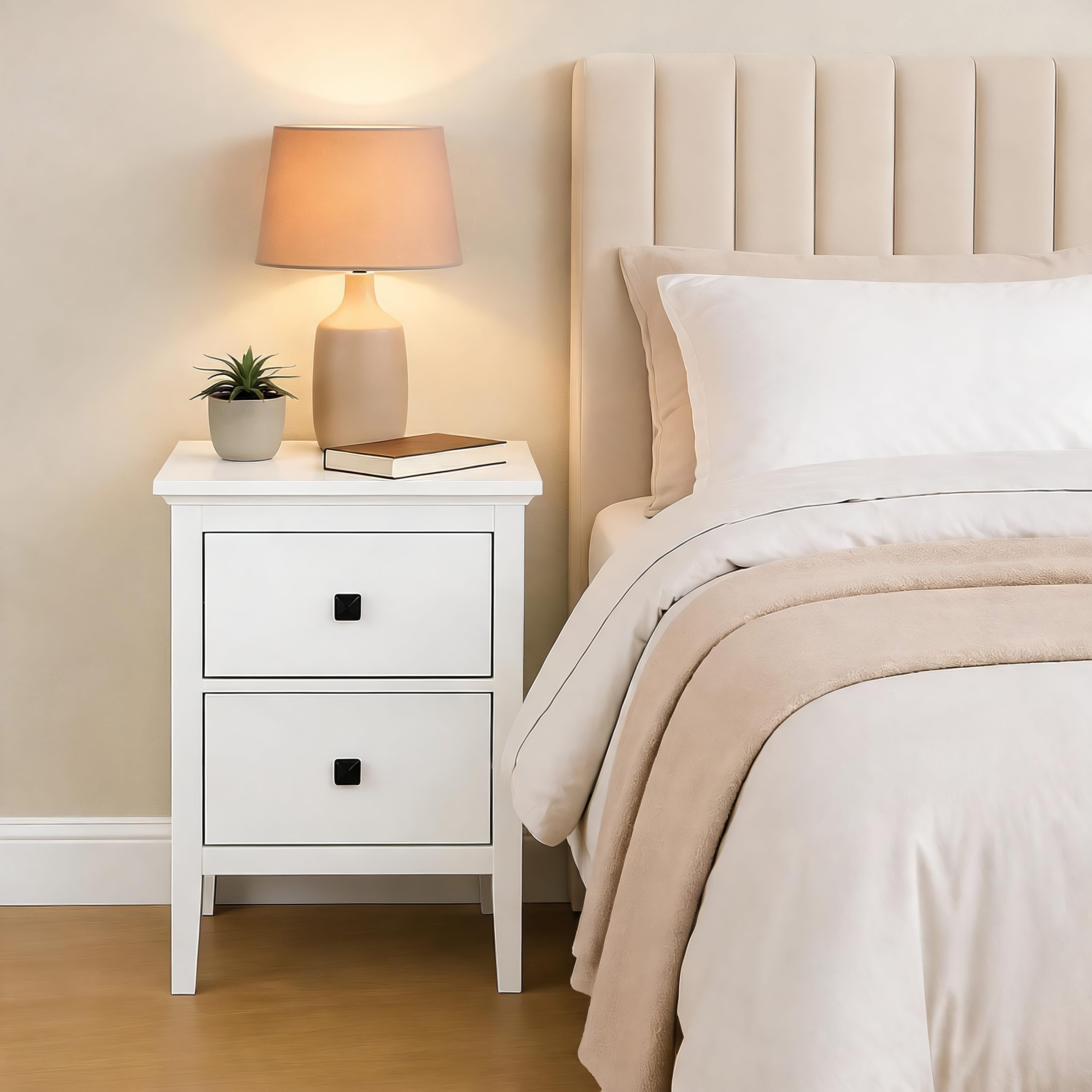 Home Source Bellevue 2 Drawer Bedside Table - White