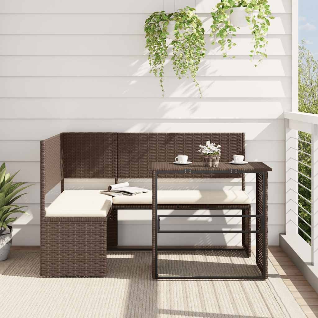 Walplus Poly Rattan Folding Outdoor Furniture Set - Brown - 90 x 45 x 73.5 cm