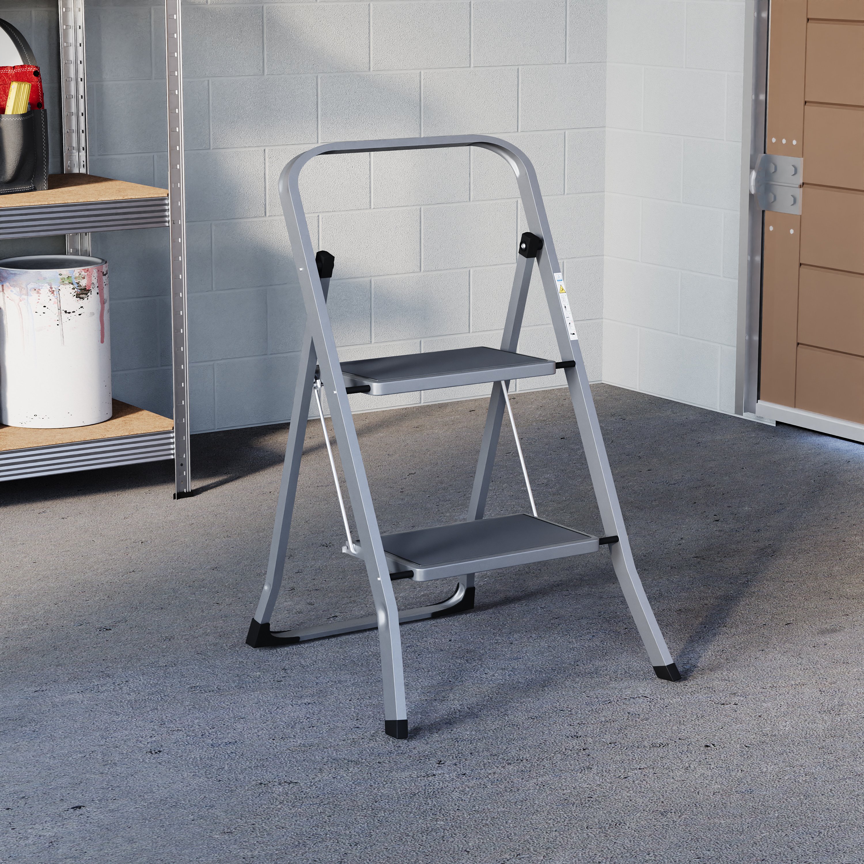 Home Vida 2 Step Ladder With Anti-Slip Mat - Grey
