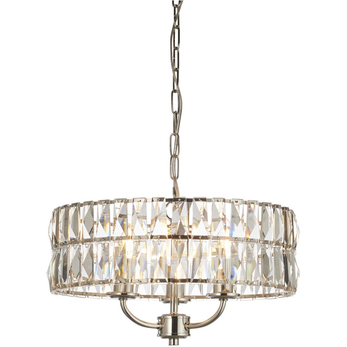 Loops Direct 38.5cm Diameter LED Steel and Glass Pendant Light - Bright Nickel