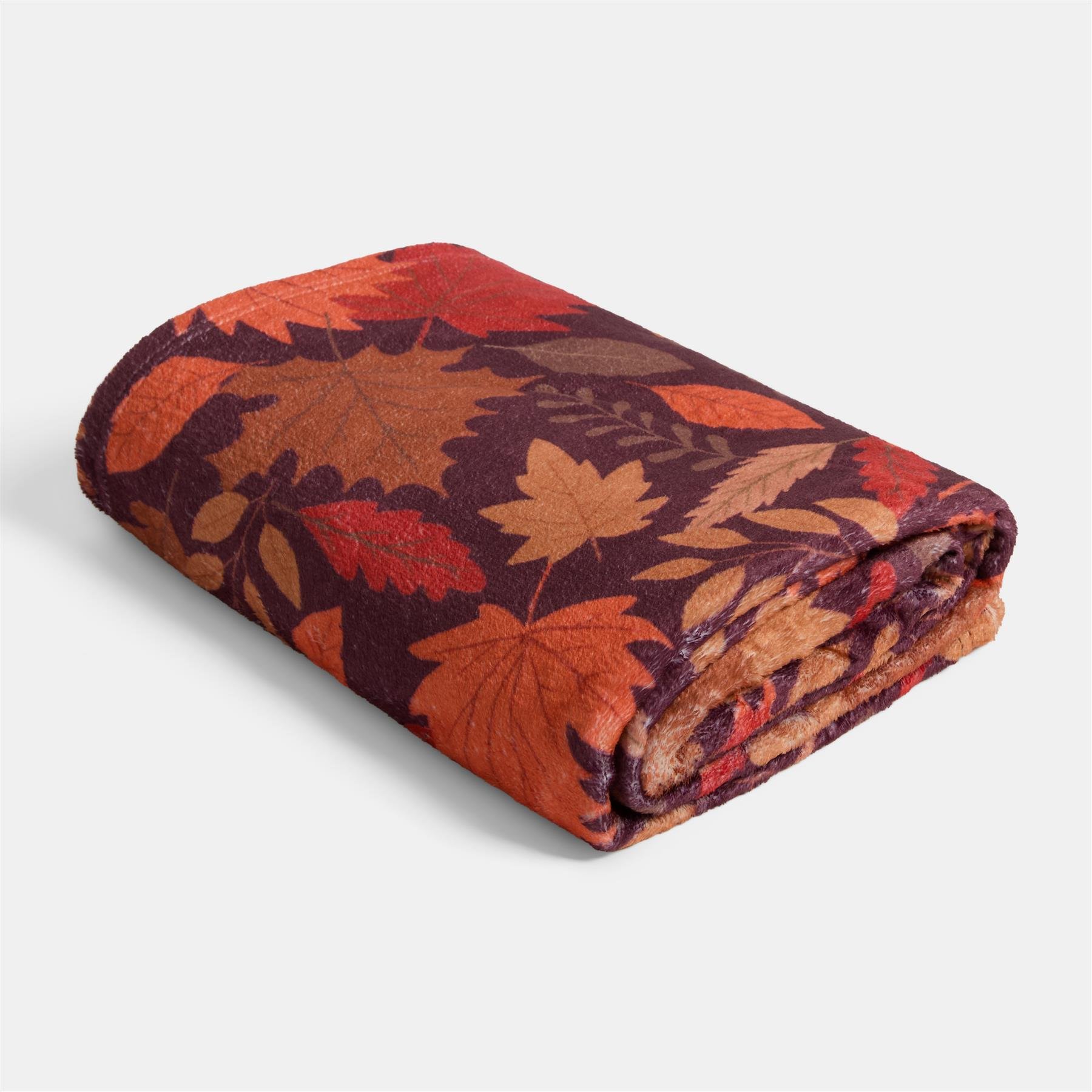 OHS Autumn Print Flannel Fleece Throw - 125 x 150cm - Burgundy