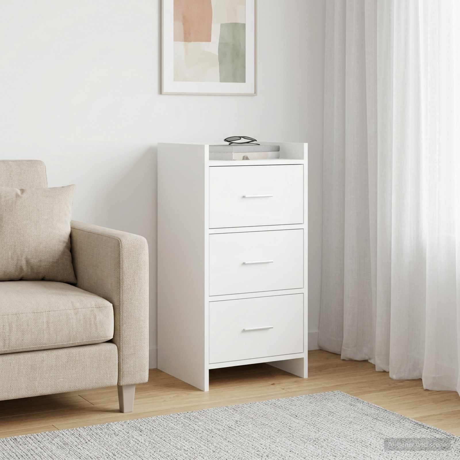Walplus 3 Drawer Rectangular Engineered Wood Sideboard - White - 40 x 36 x 80 cm