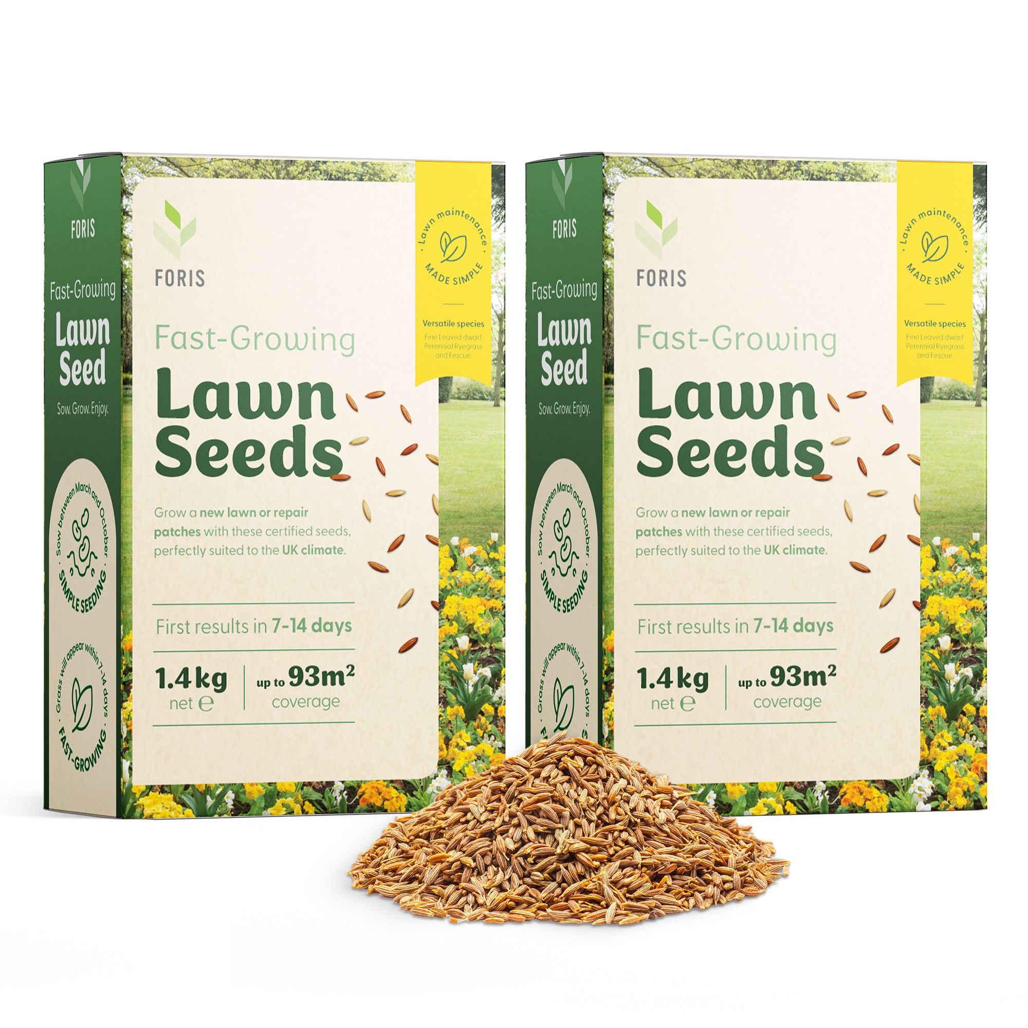 Foris Pack of 2 Fast Growing Hard Wearing Lawn Seed - 2.8kg