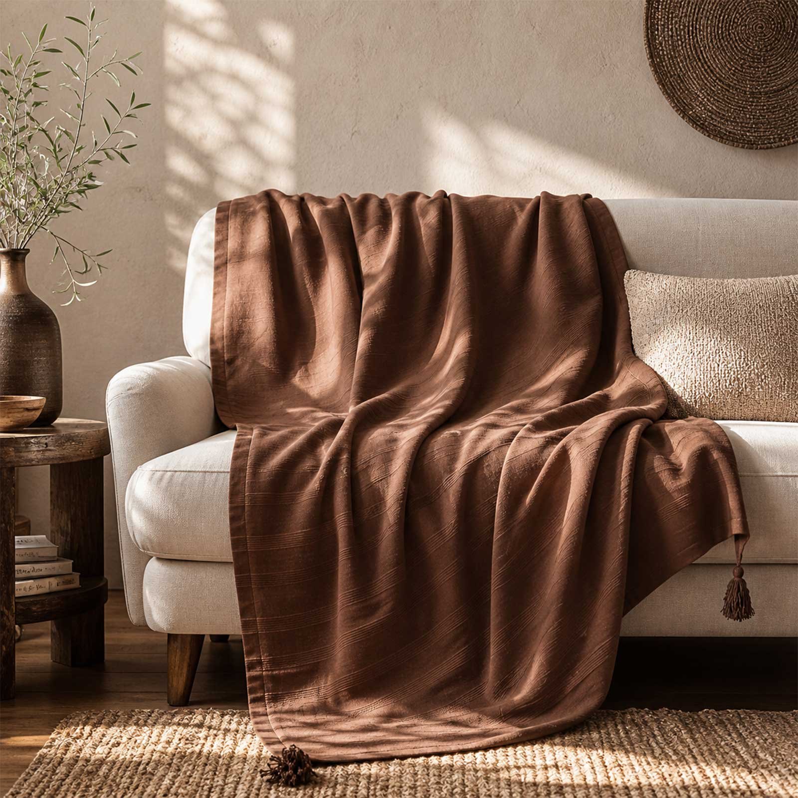 Homescapes Cotton Rajput Ribbed Throw - 225 x 255 cm - Chocolate