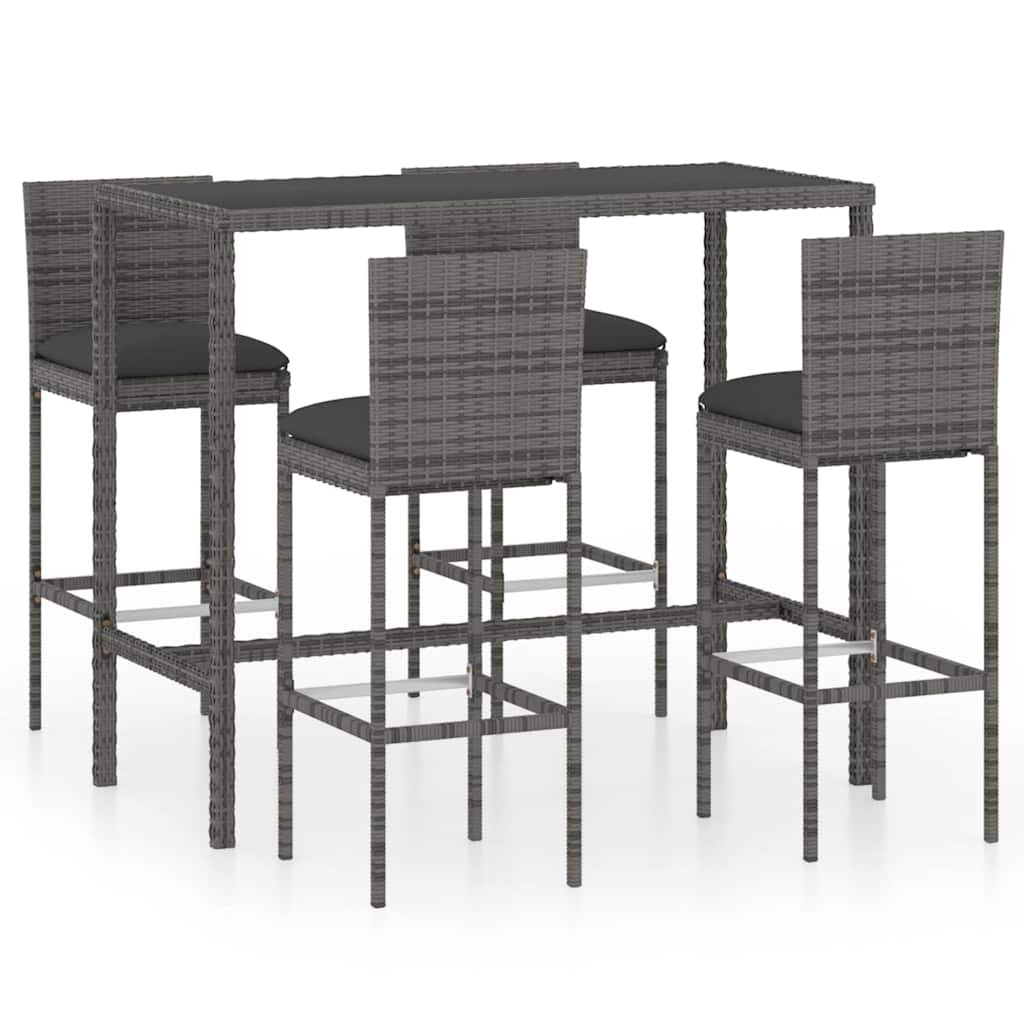 Walplus 5 Piece Poly Rattan Garden Bar Set - Grey - 130 x 60 x 110 cm