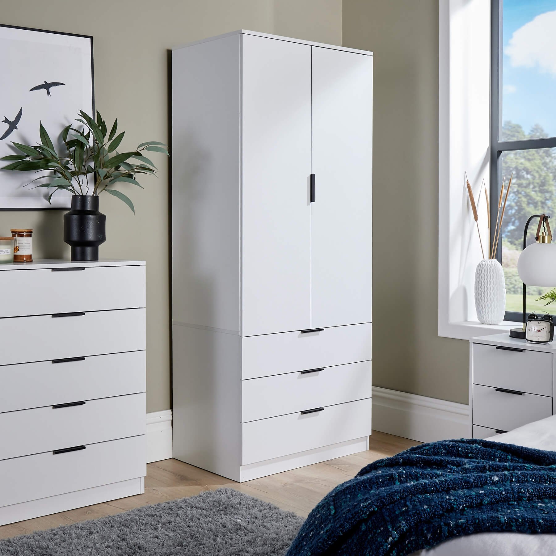 Home Source Phoenix 2 Door 3 Drawer Wardrobe - White
