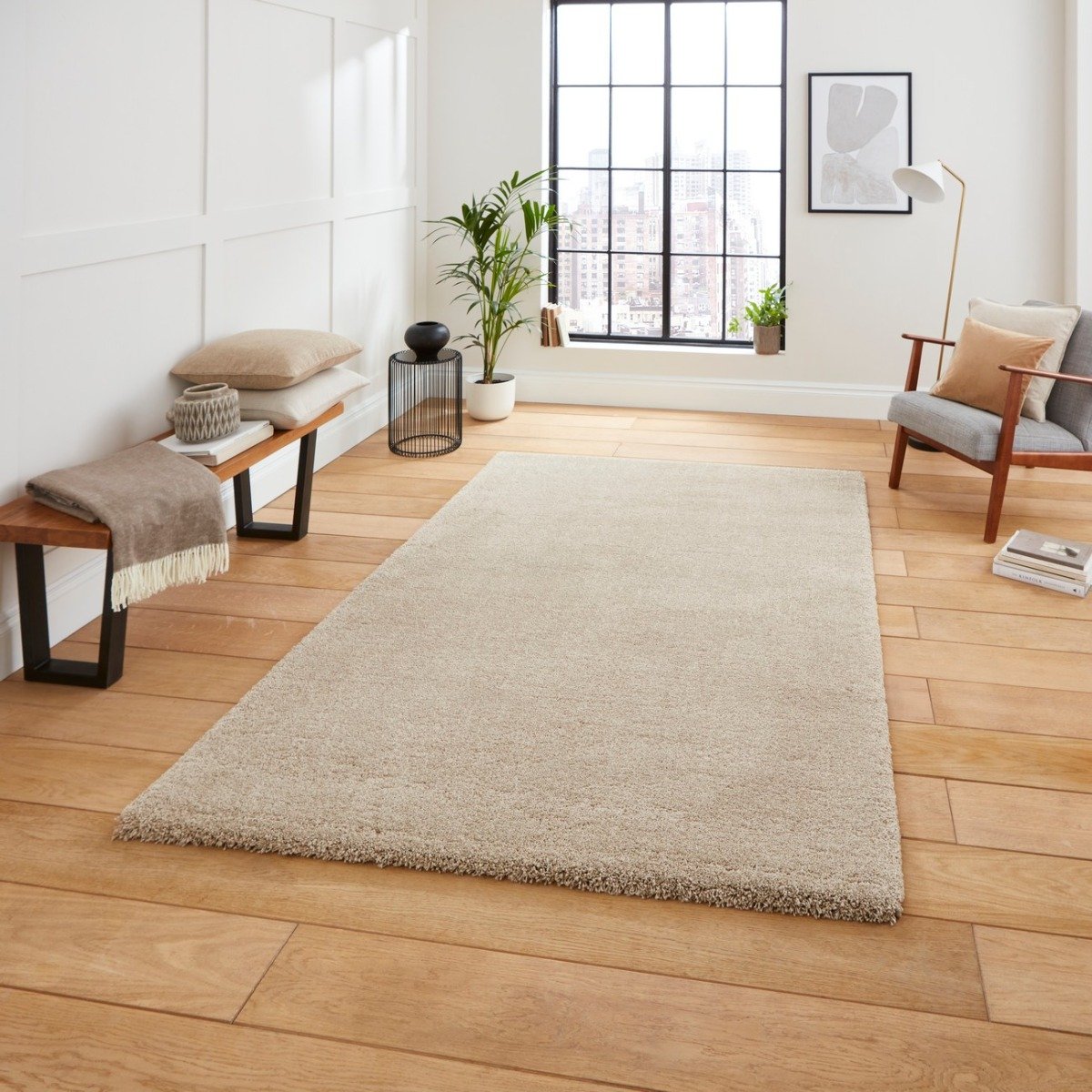 Mega Flooring Beige Shaggy Plain Rug - 80 x 150cm