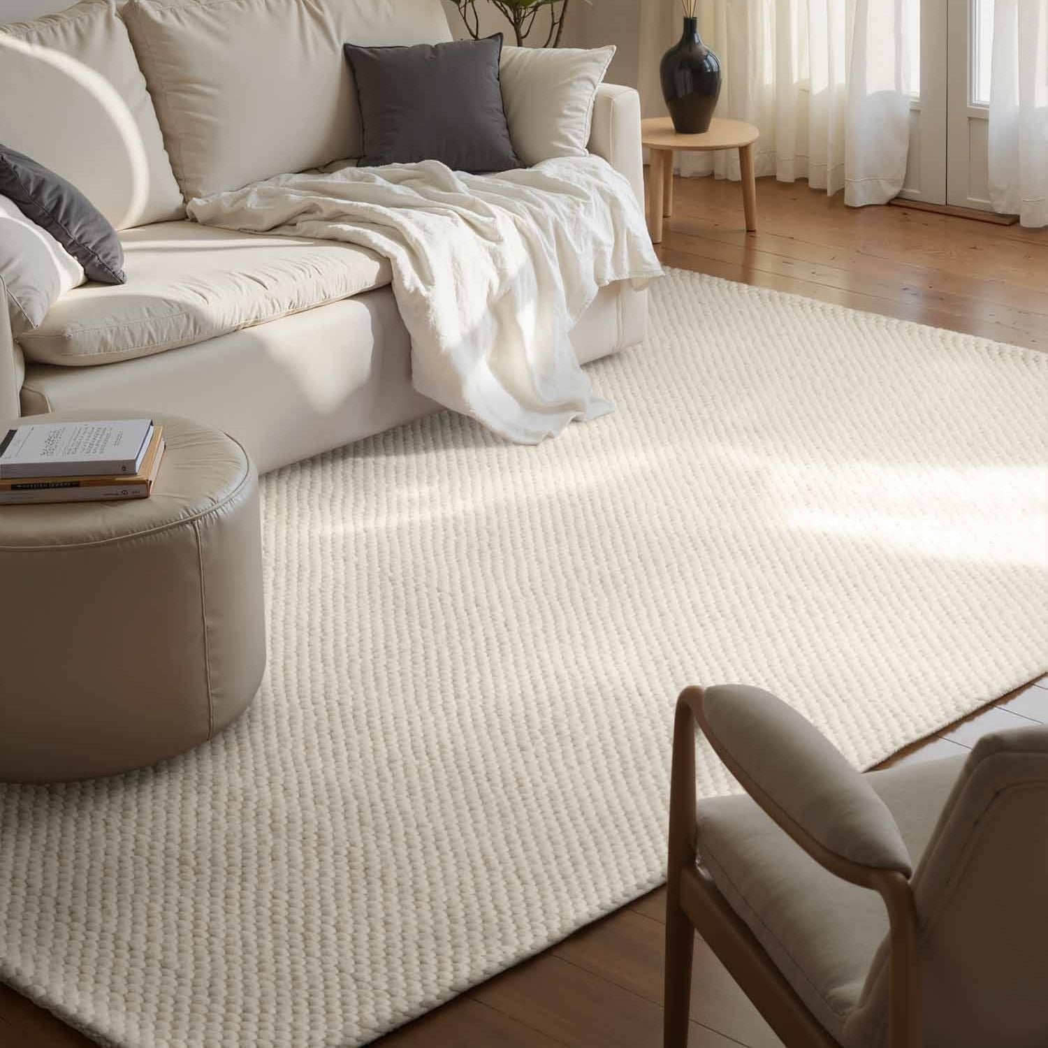Hanse Home Cream Lyon Handwoven Wool Beans Rug - 140 x 200cm