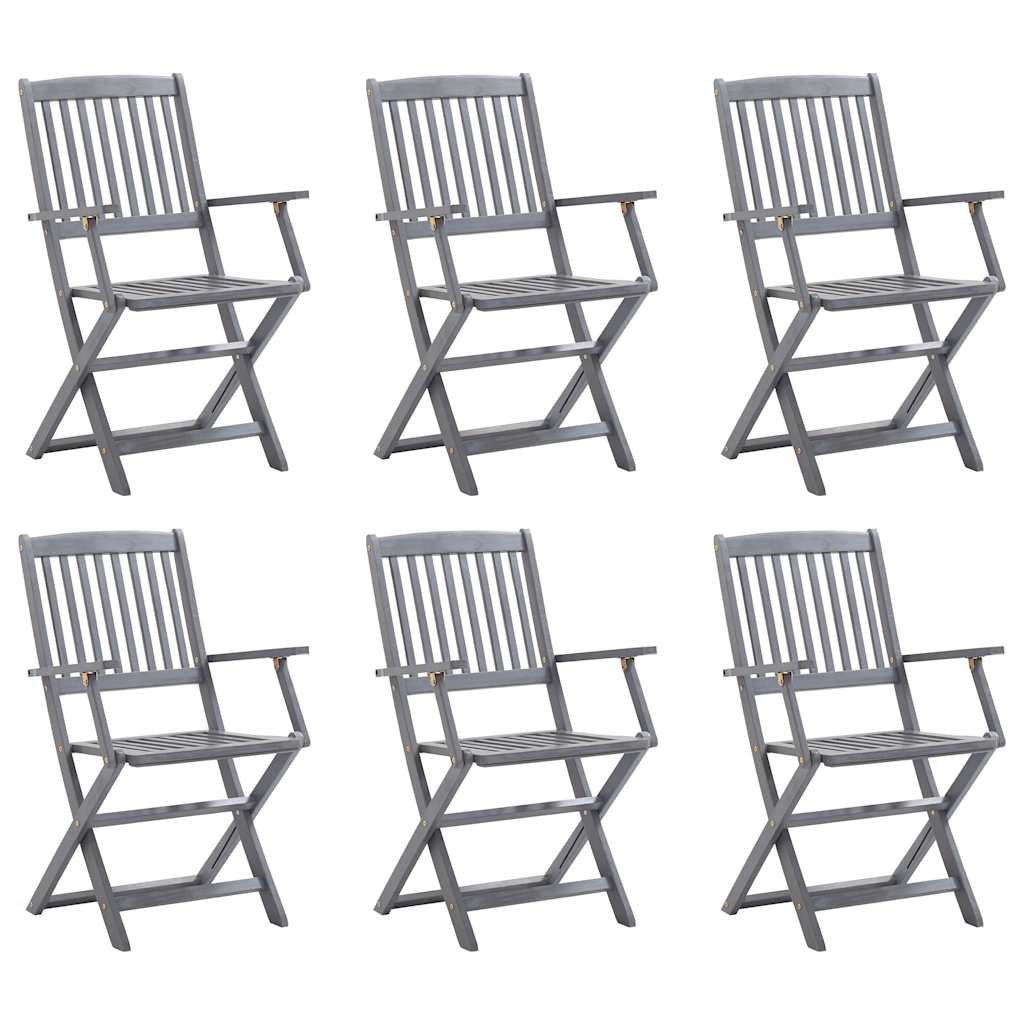 Walplus 6 Piece Solid Acacia Wood Folding Chairs - Grey - 54 x 61 x 88 cm