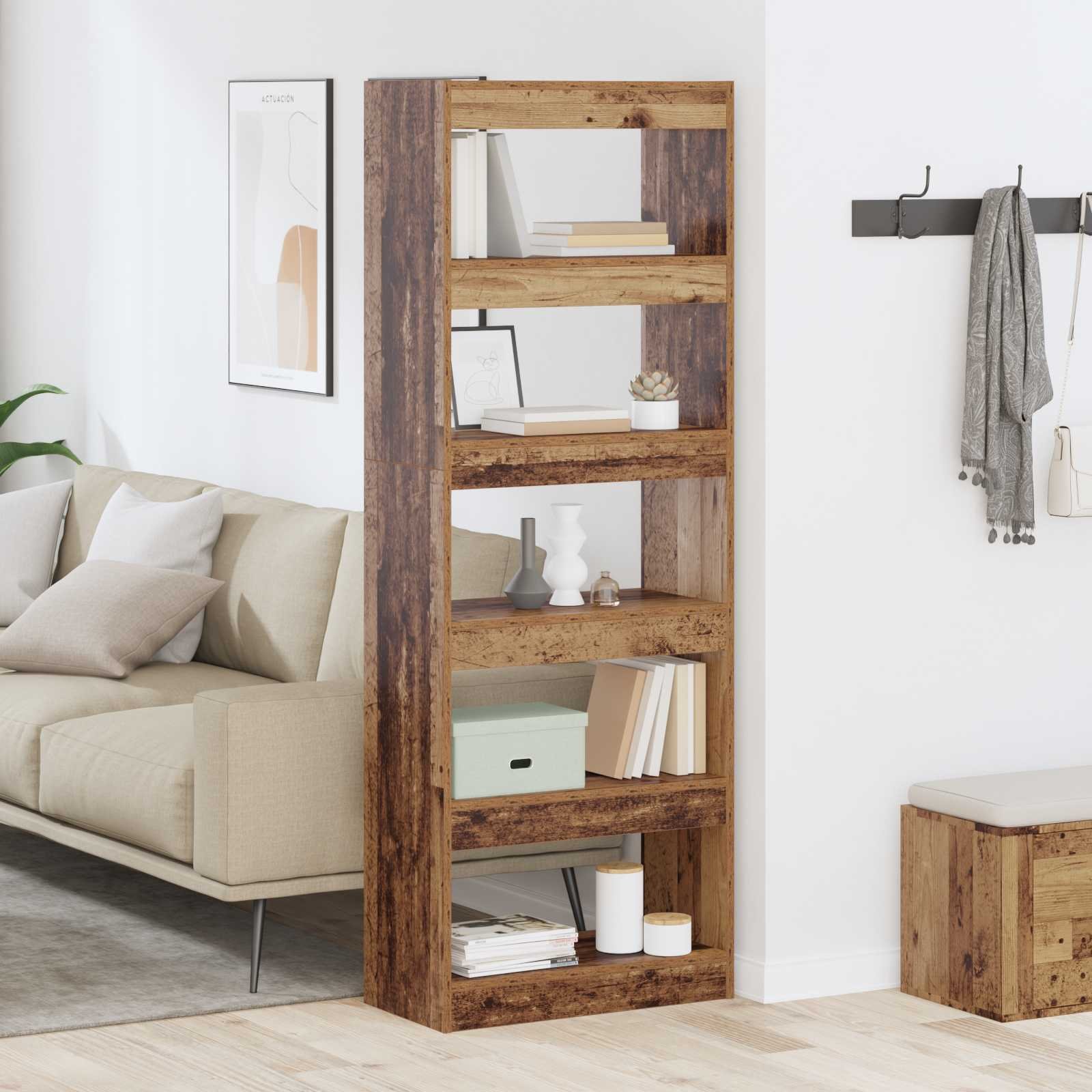 Walplus 5 Tier Engineered Wood Book Cabinet - Dark Wood - 60 x 30 x 166 cm