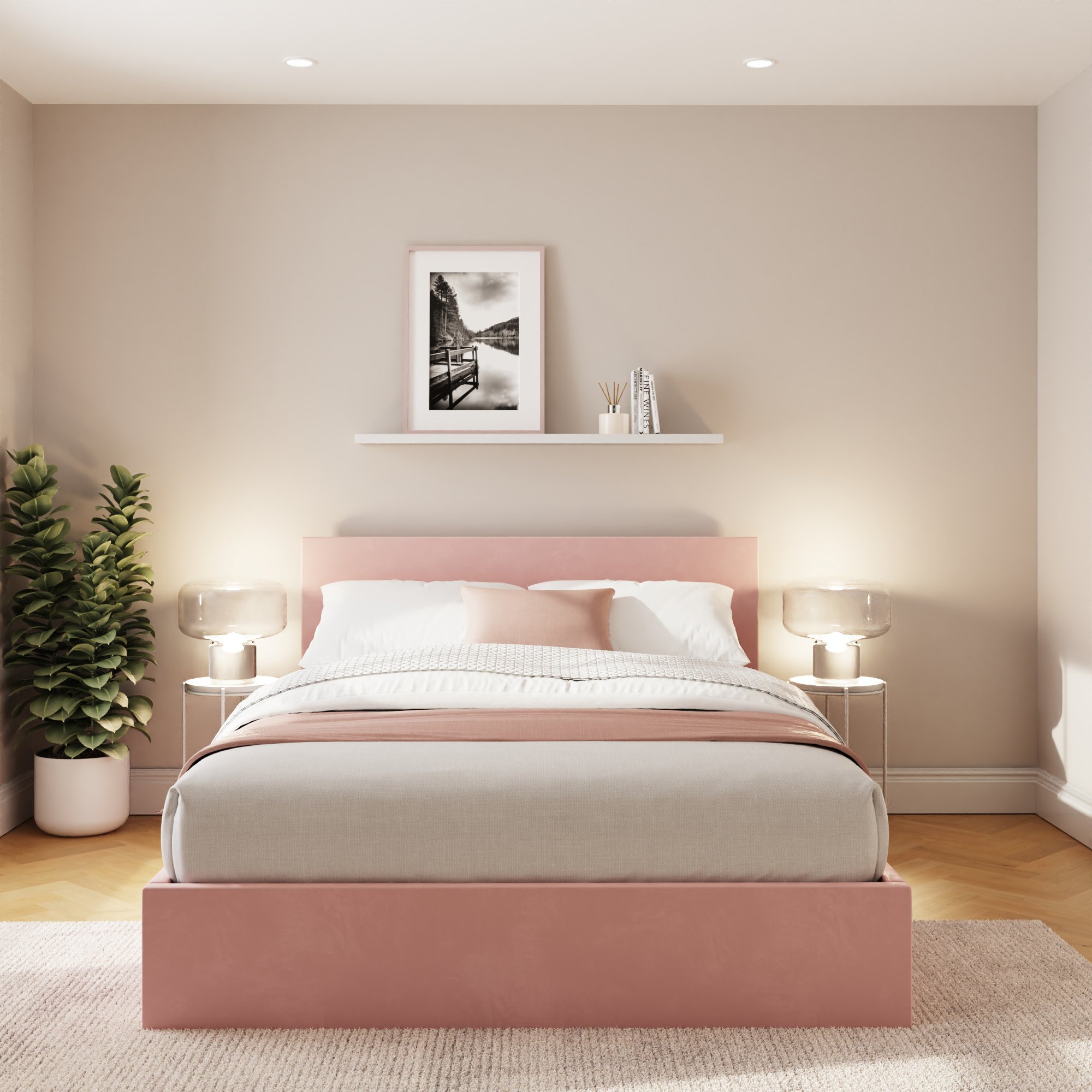 GFW End Lift Small Double Velvet Ottoman Bed with Mattress - Pink