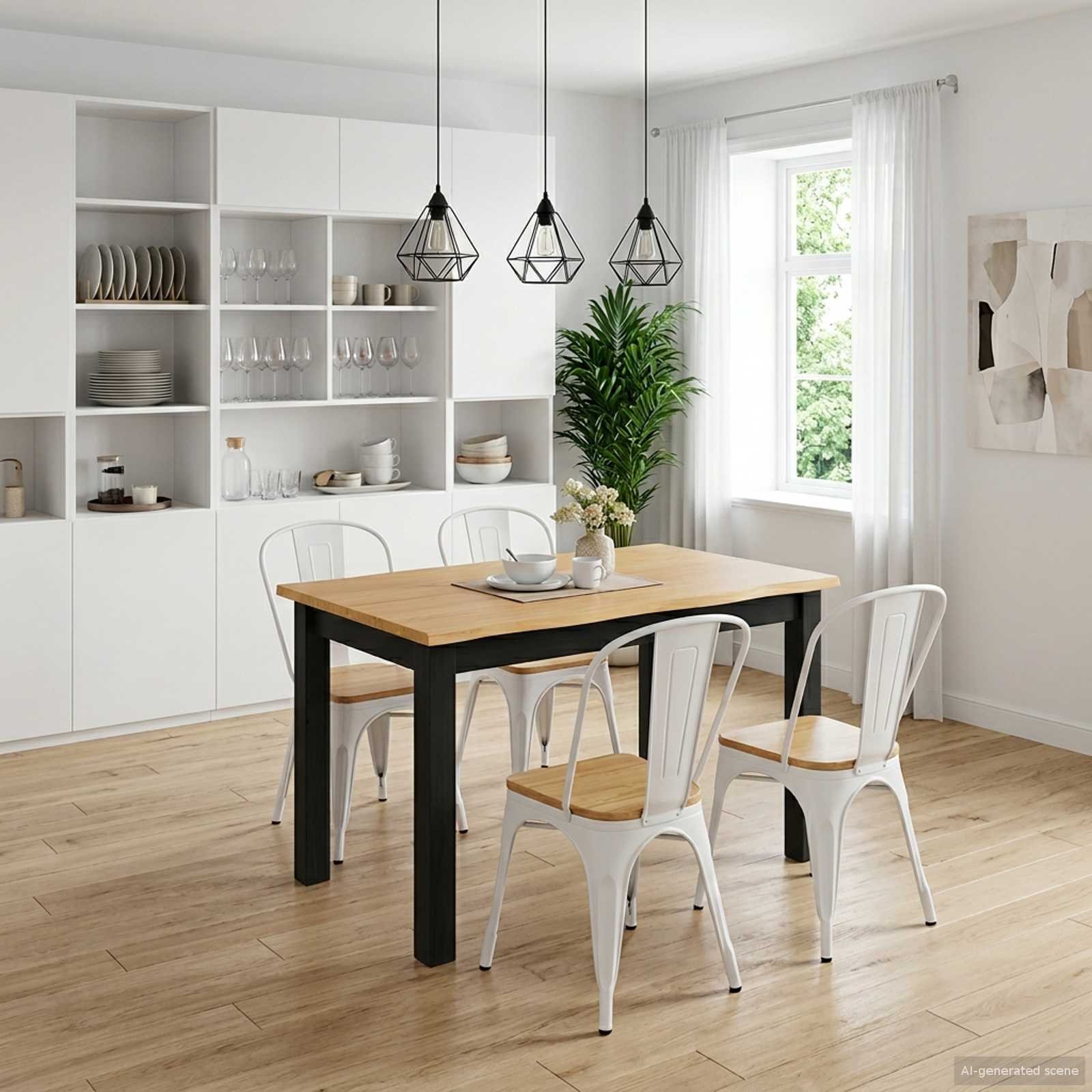 Walplus Solid Pine Dining Table - Black - 112 x 70 x 76.5 cm