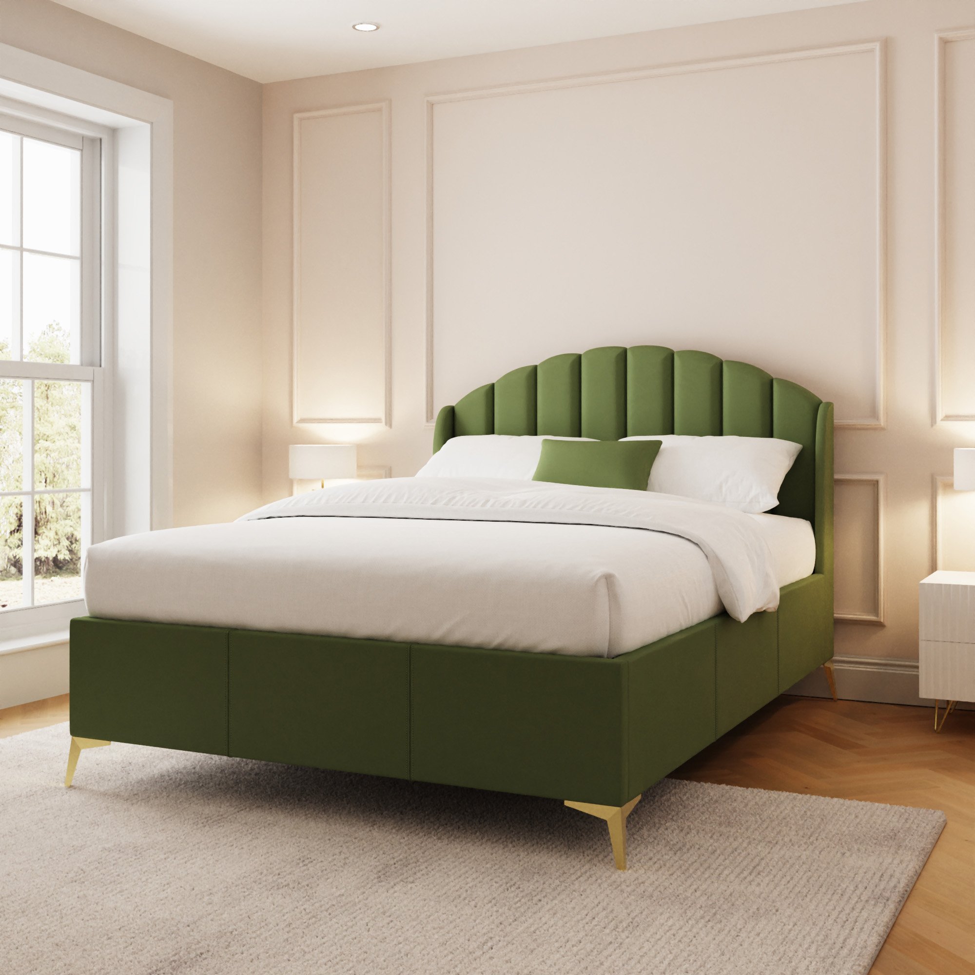 GFW Pettine King Size Velvet End Lift Ottoman Bed - Green
