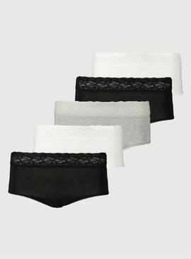 Black, White & Grey Lace Full Knickers 5 Pack