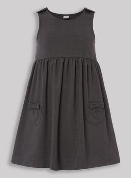 Grey Bow Pocket Pinafore Dress 