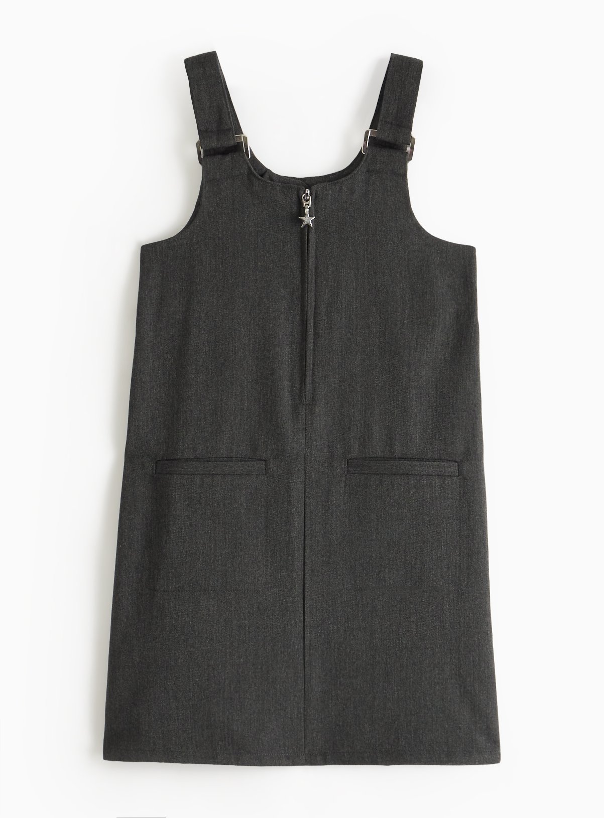 Grey Zip Front Pinafore Dress 