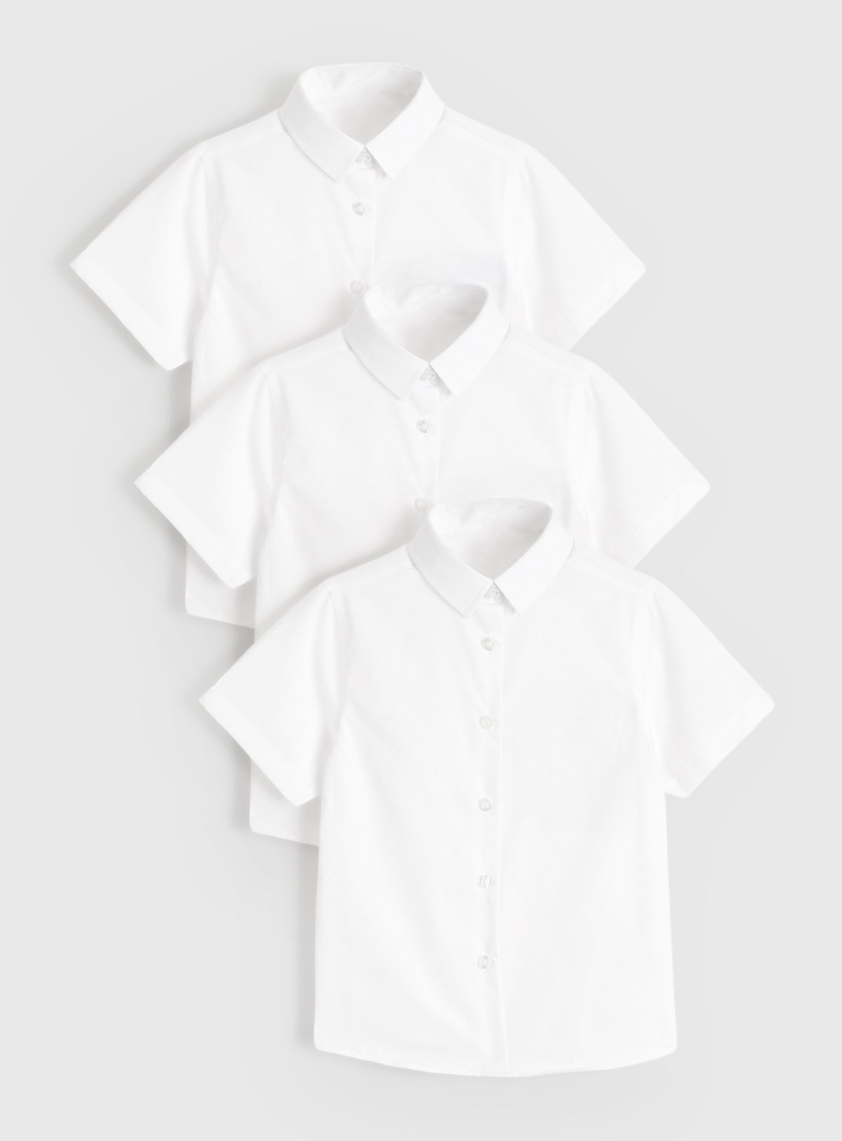3 Pack Girls White Slim-Fit Short Sleeve Shirts 9 years