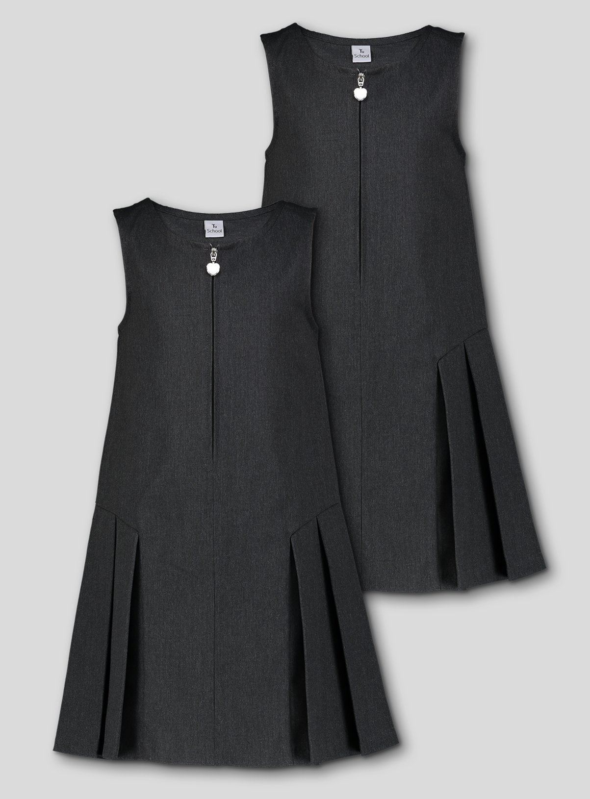 2 Pack Zip Through Pinafores 