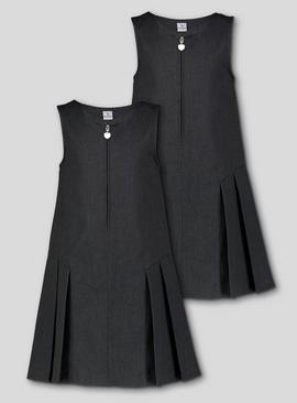 Grey Zip Front Pleated Pinafore Dress 2 Pack