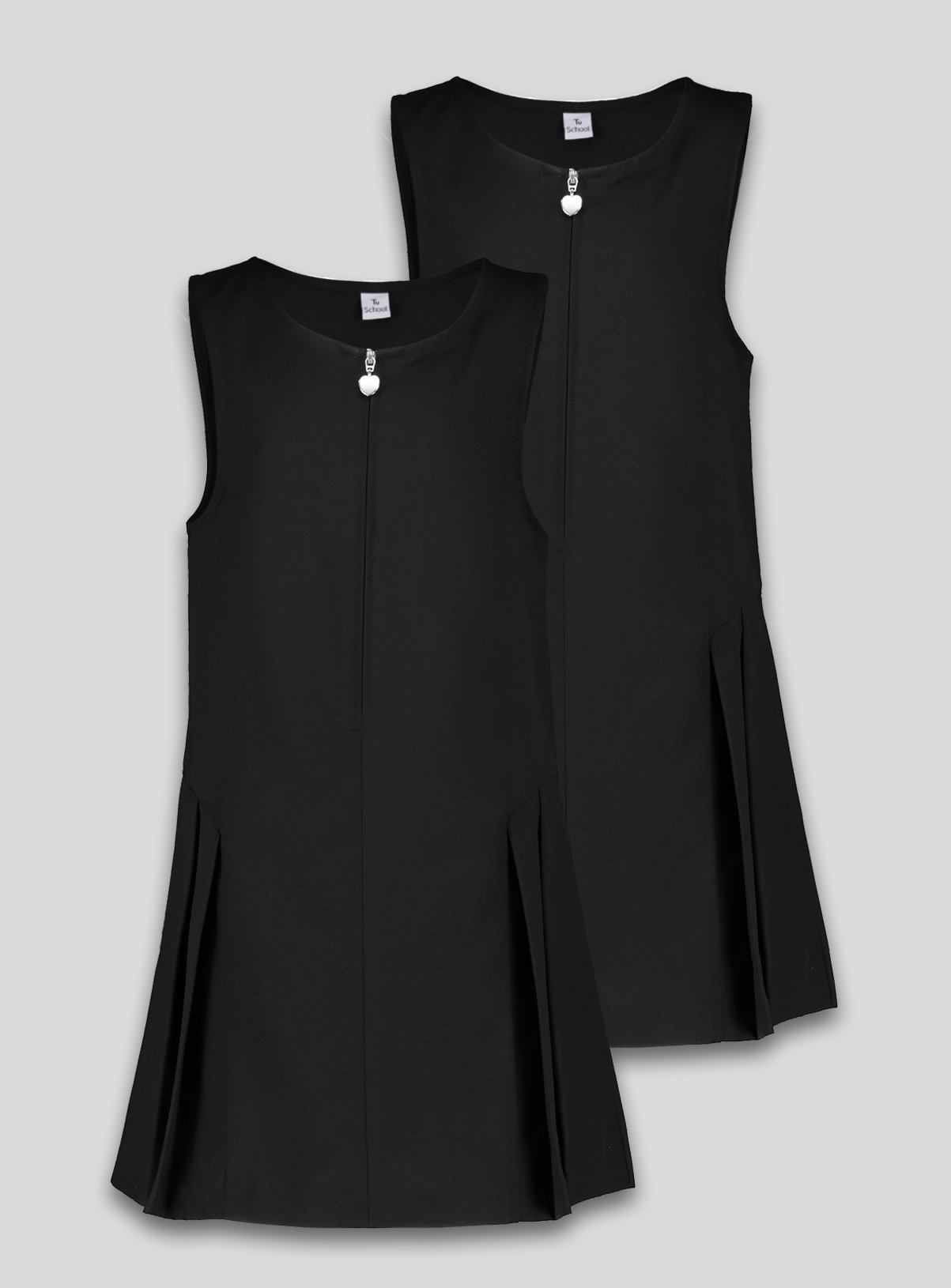  2 Pack Black Zip Through Pinafores Plus Fit 10 years