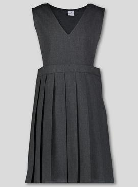 Grey V-Neck Pleated Pinafore Dress 