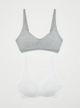 Grey & White Non-Wired Comfort Lounge Bra 2 Pack