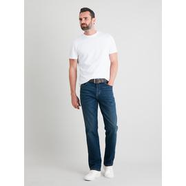Blue Mid Wash Belted Straight Leg Jeans With Stretch