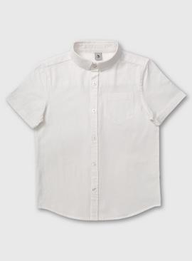 White Short Sleeve Formal Shirt With Linen