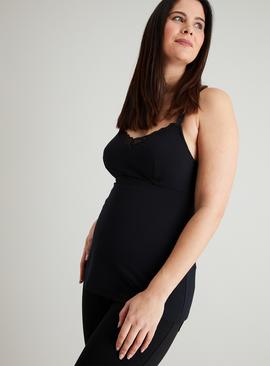 MATERNITY Black Lace Trimmed Nursing Camisole Top