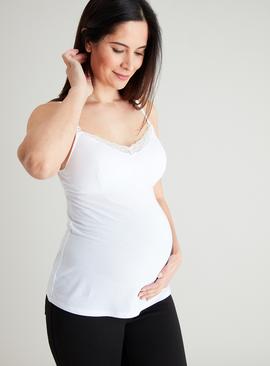 MATERNITY White Lace Trimmed Nursing Camisole Top