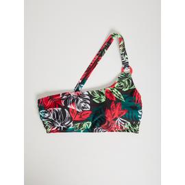 Tropical Print Asymmetrical Bikini Top