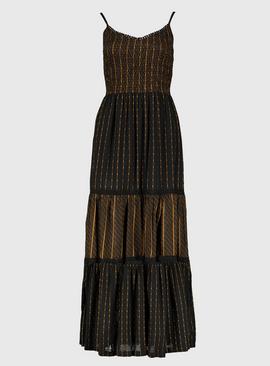 PETITE Black & Gold Tiered Maxi Dress