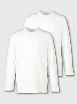 White Unisex Long Sleeve Polo Shirt 2 Pack 