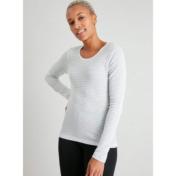 Buy Grey & Cream Pointelle Long Sleeve Thermal Top 2 Pack - 8, Thermals