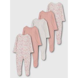Pink Floral Sleepsuits 5 Pack