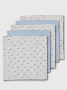 Blue Dinosaur Muslin Squares 5 Pack - One Size