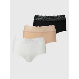 Black, Nude & White Lace Top Full Knickers 3 Pack