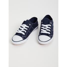 Navy Eyelet Lace Up Canvas Trainers