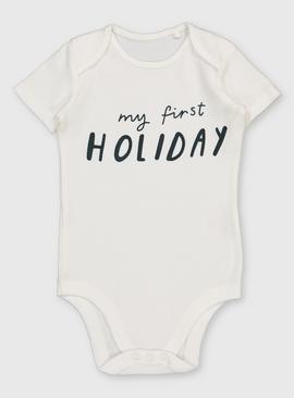 White Holiday Slogan Bodysuit