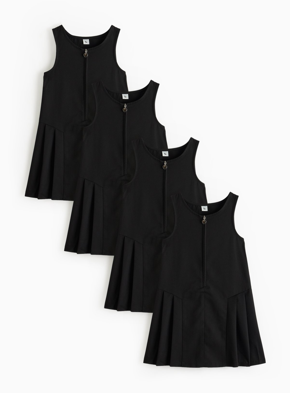 4 Pack Black Zip Through Pinafores 12 years
