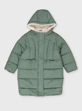 Green Longline Puffer Coat