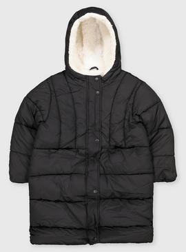 Black Duvet Longline Puffer Coat