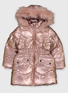 Pink Pearlescent Padded Hooded Coat