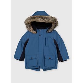 Blue Shower Resistant Hooded Parka Coat