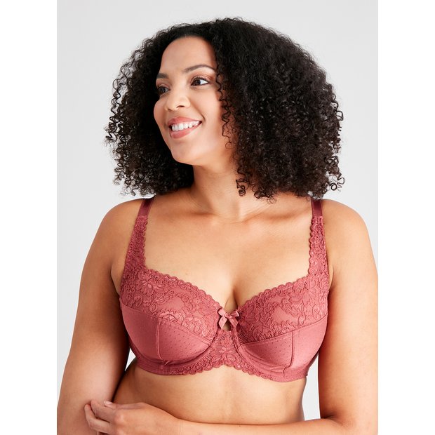 Buy DD+ Brown Lace Underwired Full Cup Bra - 42G, Bras