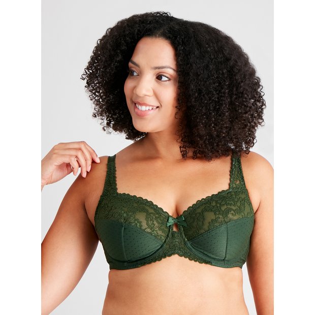 Buy DD+ Khaki Recycled Lace Comfort Full Cup Bra - 42F, Bras