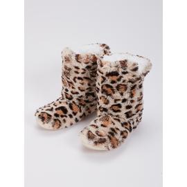Leopard Print Faux Fur Slipper Boots