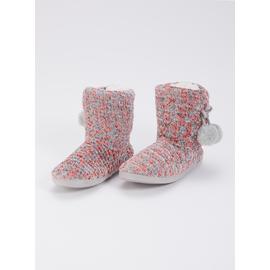 Pink & Grey Chenille Slipper Boots